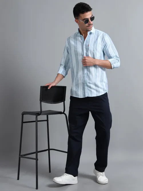 White & Blue Vertical Striped Shirt